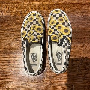 Custom slip on vans sunflower checkered